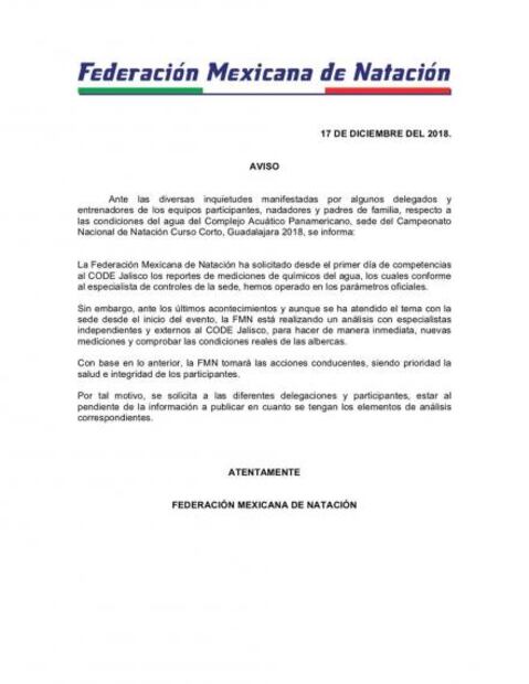 Atletas intoxicados en el Campeonato Nacional de Natación