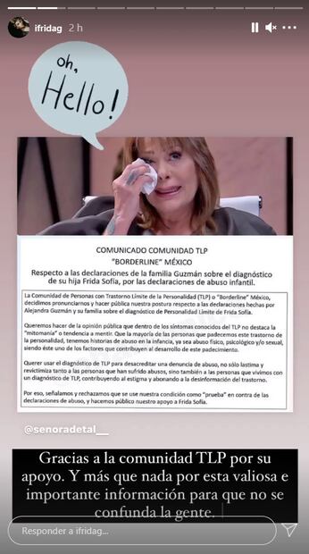 Frida Sofía no pudo ser diagnosticada en la adolescencia con TLP