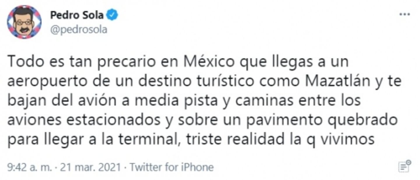 Tunden a Pedro Sola por hablar de la precariedad en un aeropuerto
