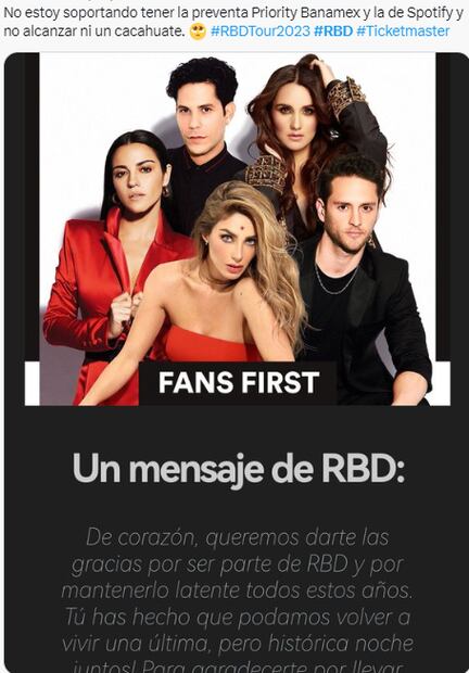 Fans de RBD se quejan de Ticketmaster en el segundo día de venta: " Ya me ganaron todos los boletos" 
