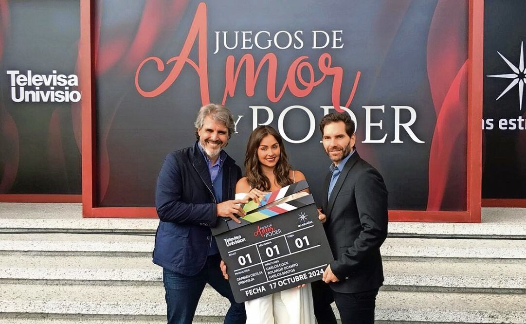 El productor Carlos Bardasano con Claudia Martin y Arap Bethke, de Juegos del amor y poder. Foto: Armando Pereda / EL UNIVERSAL