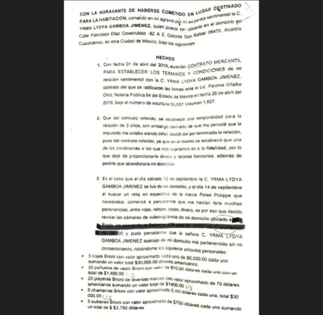 Relación por 3 años y una mensualidad de 40 mil pesos, el contrato que firmó Yrma Lydya con su ex