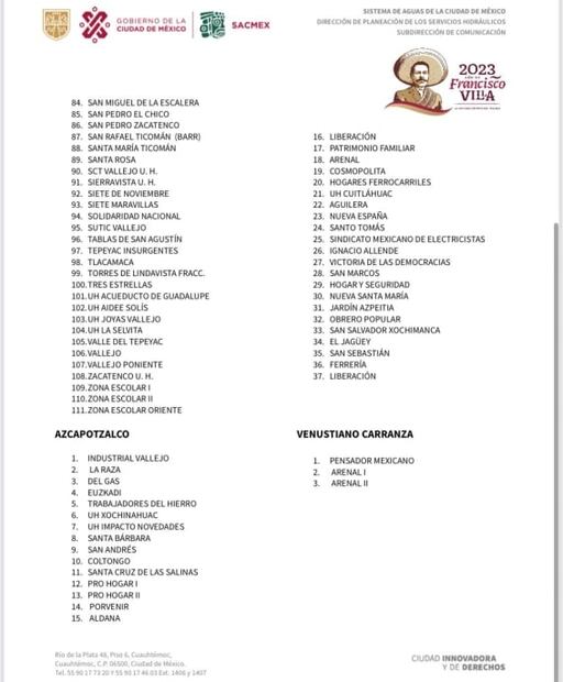 Estas son las 151 colonias de la CDMX donde habrá corte de agua durante el fin de semana