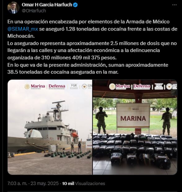 Omar García Harfuch informó sobre el hecho en su perfil de X. Foto: captura de pantalla