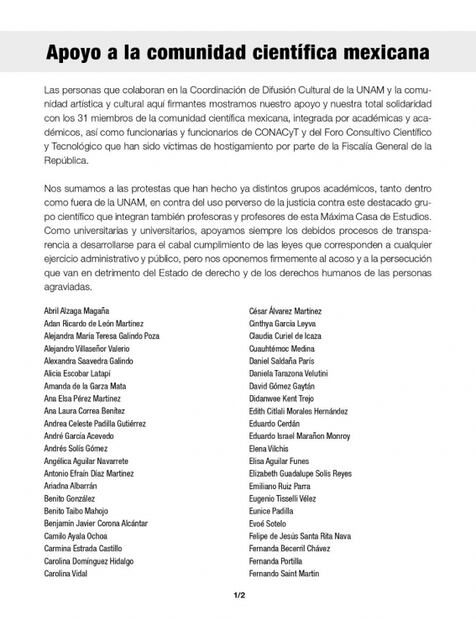 Cultura UNAM califica como "hostigamientos" las acusaciones contra científicos