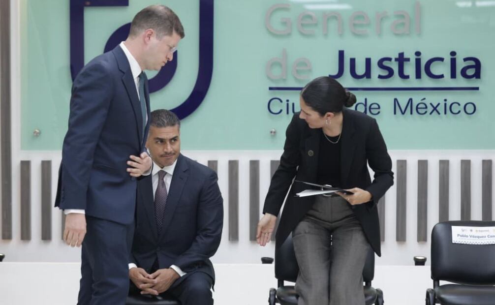 Omar García Harfuch, Pablo Vázquez, Bertha Alcalde en la conferencia por la muerte de Ximena Guzmán y Pepe Muñoz Foto: Carlos Mejía/EL UNIVERSAL