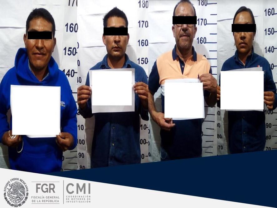 Iván “R”, Javier “R”, Abigail “M” y Arturo “L”  fueron arrestados y puestos a disposición del Ministerio Público. Foto: Cortesía FGR