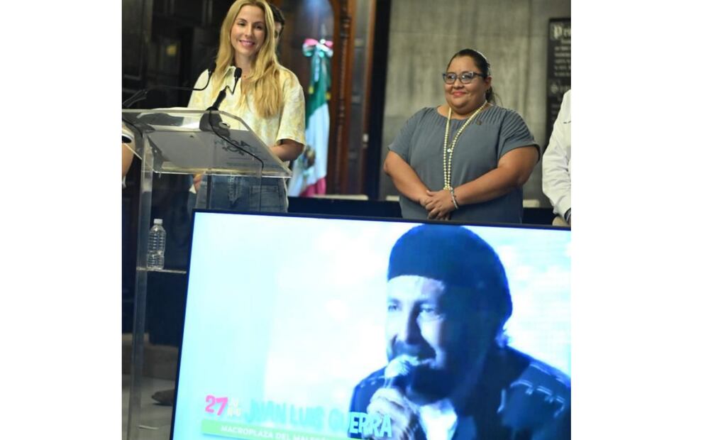 Alcaldesa Paty Lobeira presenta a los primeros artistas confirmados para el Carnaval de Veracruz 2025, entre ellos el cantautor dominicano Juan Luis Guerra (03/06/2025). Foto: Especial