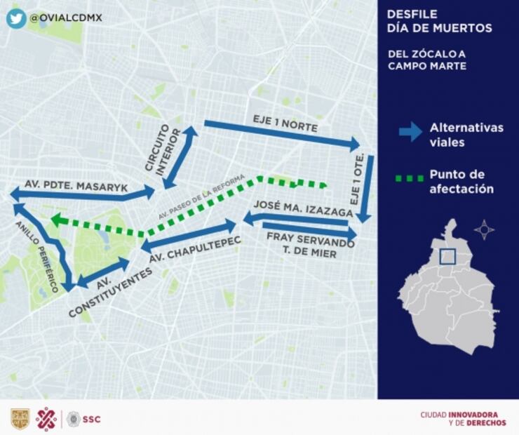 Estas son las alternativas viales por el desfile de Día de Muertos en CDMX