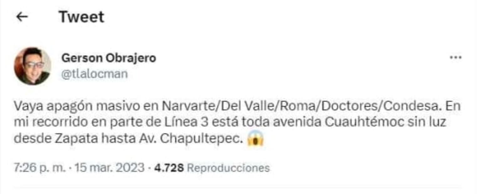 Reportan apagón en varias colonias de la CDMX