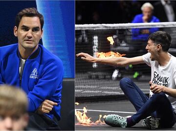 VIDEO: Activista se prende fuego ante la mirada de Roger Federer en la Laver Cup