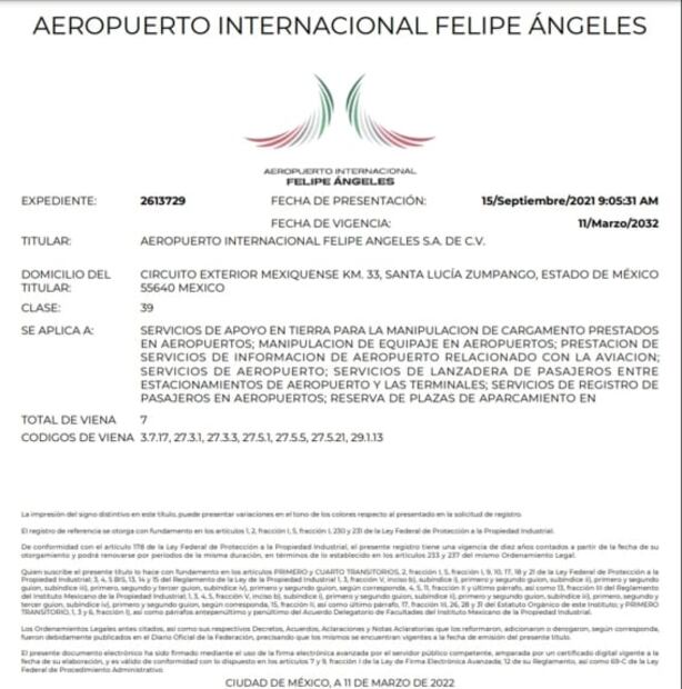 IMPI entrega concesión de marca y logotipo al AIFA por 10 años