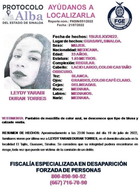 Capturan al posible responsable del feminicidio de Leydi Yarabi en Sinaloa