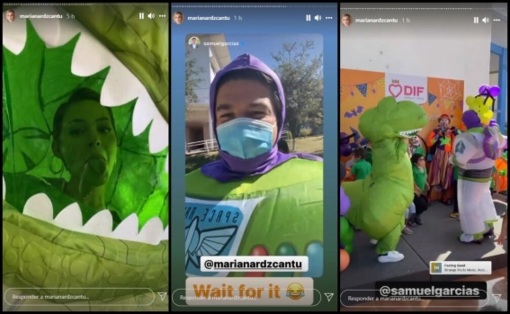 Samuel García y Mariana Rodríguez se disfrazan de Buzz Lightyear y Rex para festejo en Nuevo León