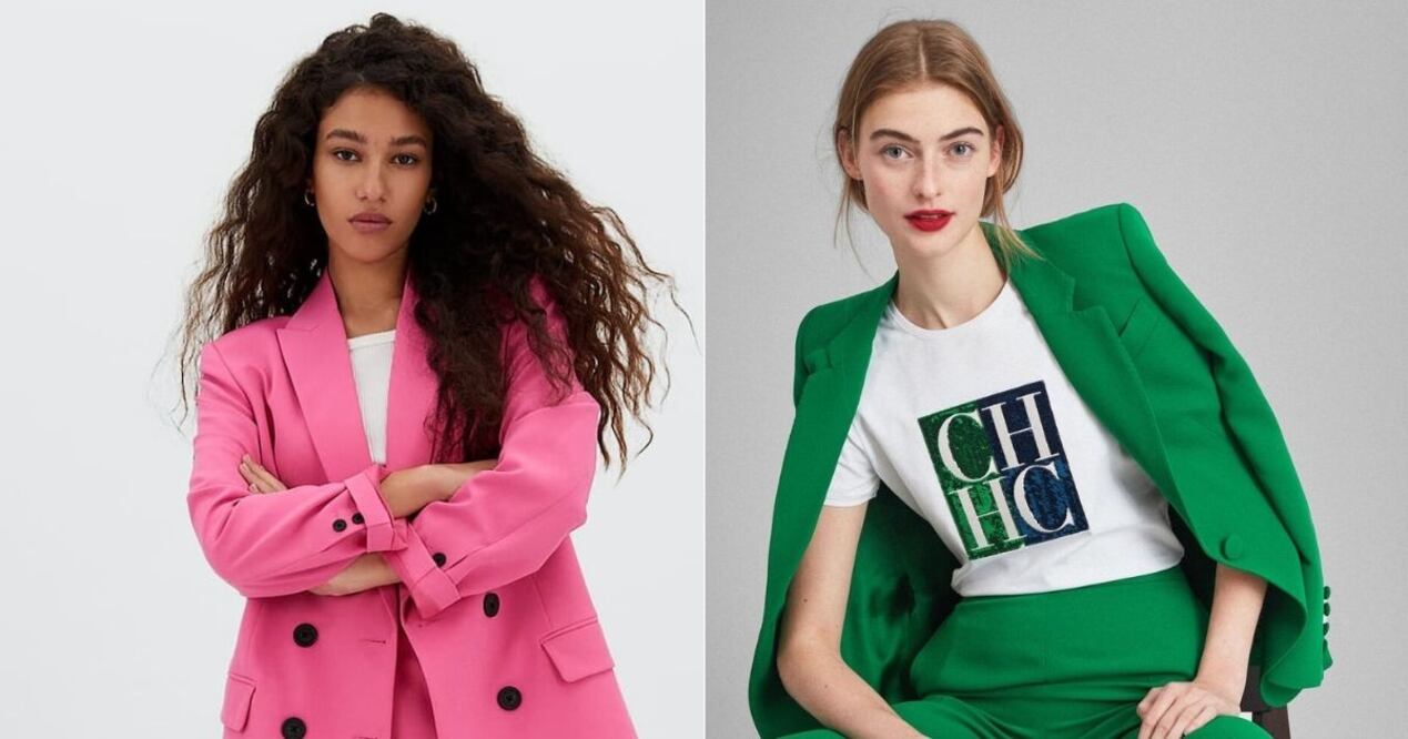 El traje sastre colorido es tendencia. Fotos: Stradivarius / Carolina Herrera