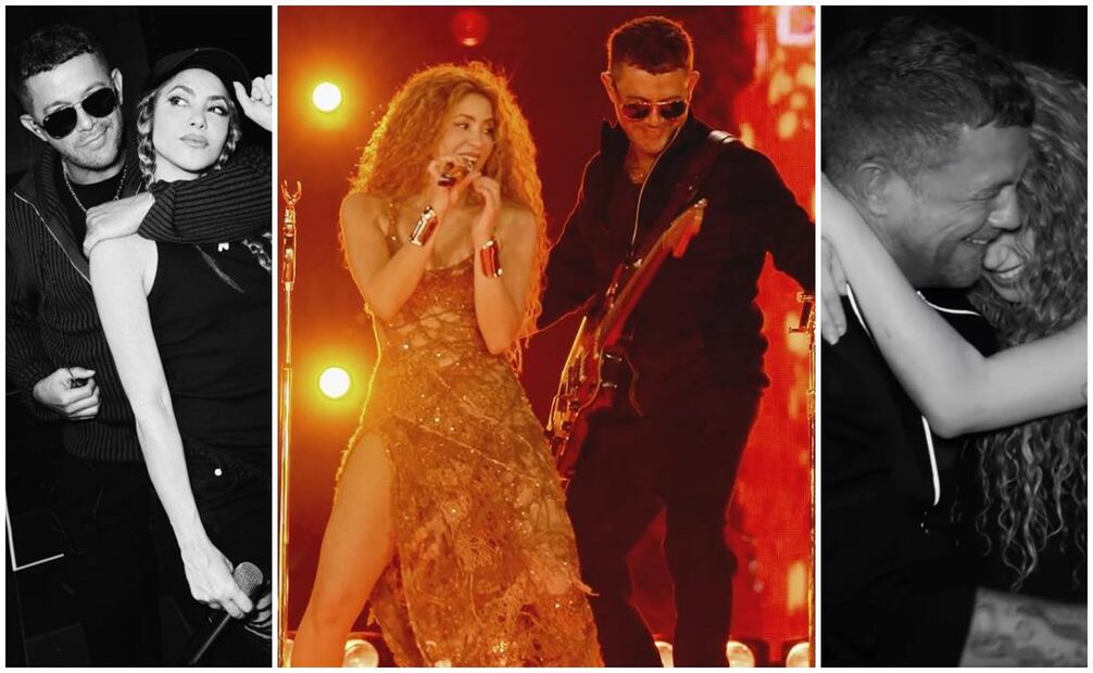 Shakira y Alejandro Sanz en el escenario y en el video "Bésame".