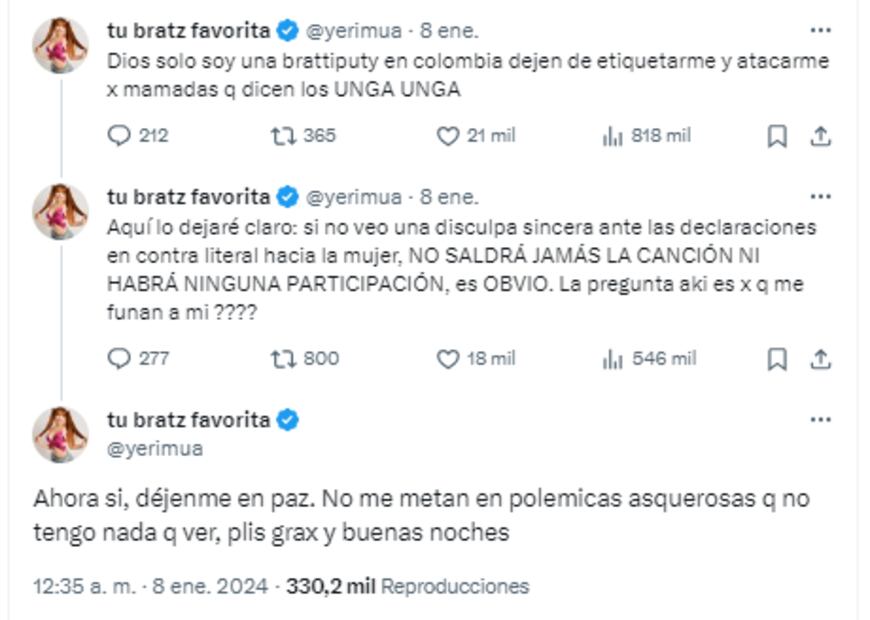 Declaraciones Yeri Mua. Foto: Captura de pantalla