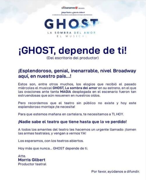 El grito de auxilio de "Ghost", el musical que busca romper la maldición
