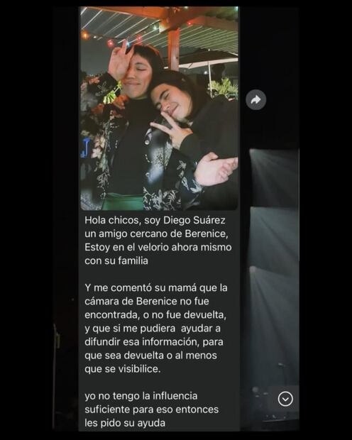 Mensajes de Diego Suárez, amigo cercano de la fotoperiodista, pidiendo difusión. Foto: Captura