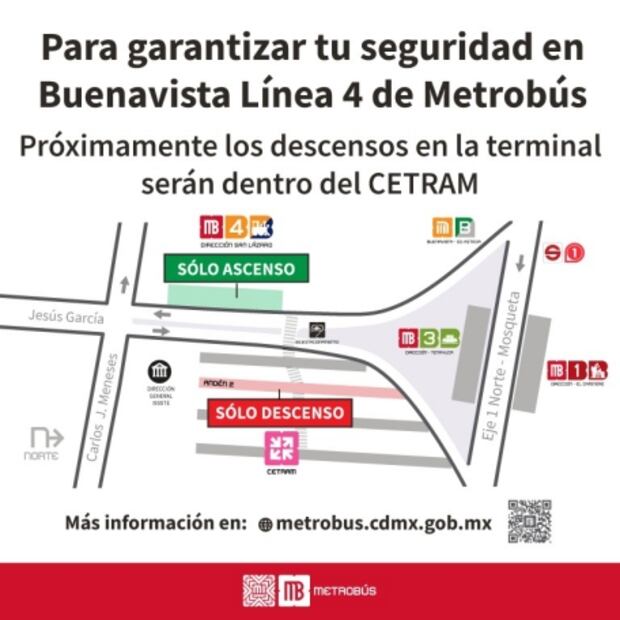 Cambia de lugar el descenso y subida de pasajeros en Línea 4 del Metrobús