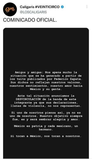 Integrante de Los Caligaris insulta a los mexicanos y las redes piden cancelarlos del Vive Latino