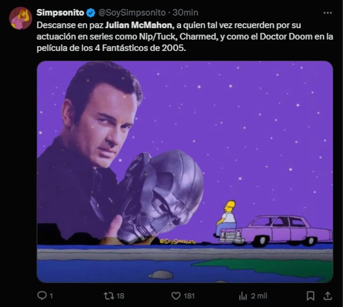 Así despidieron a Julian McMahon. Fotos: redes Sociales