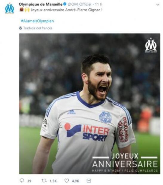 Olympique de Marsella felicita a Gignac