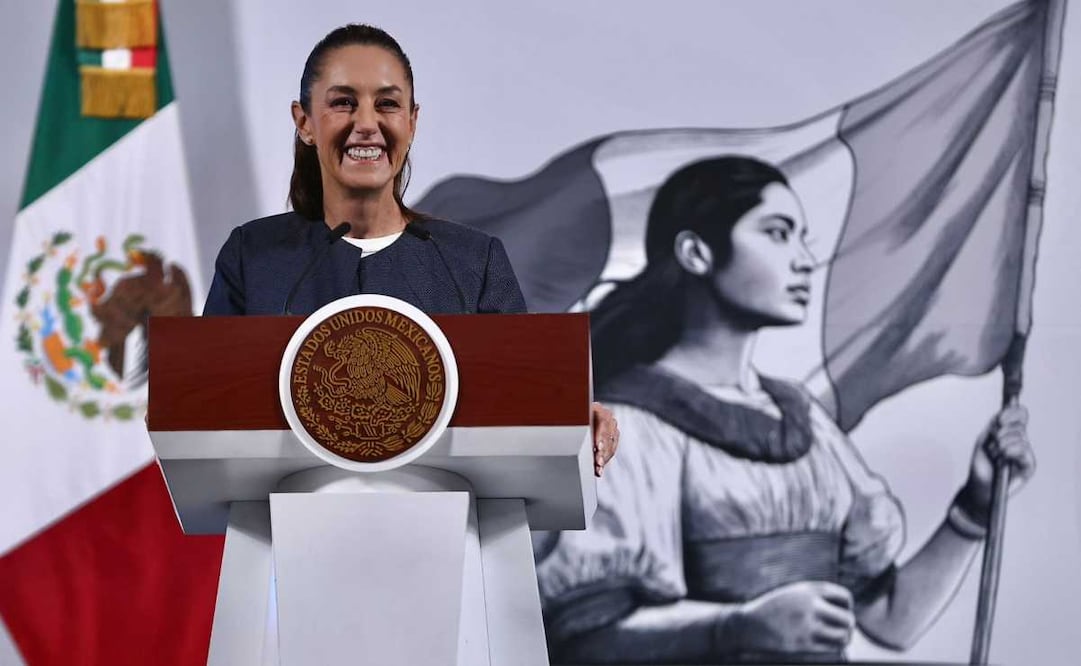 Claudia Sheinbaum, presidenta de México, durante la mañanera del 14 de abril del 2025 en Palacio Nacional. Foto: Berenice Fregoso / EL UNIVERSAL