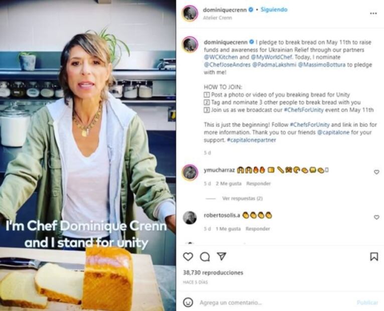 Dominique Crenn invita a los cocineros del mundo a romper un pan el próximo 11 de mayo