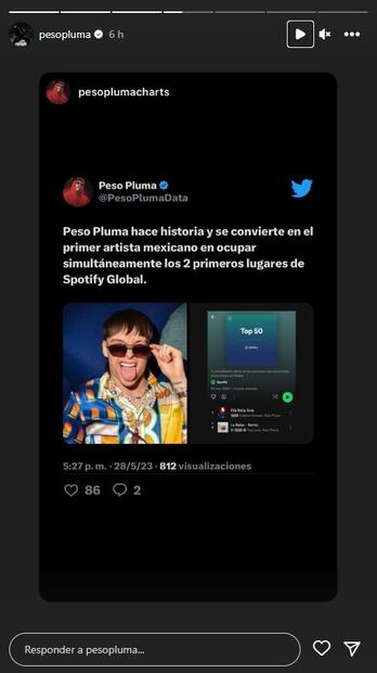 Peso Pluma historia Instagram