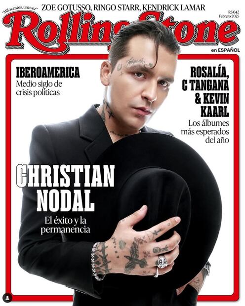 Christian Nodal en a portada de "Rolling Stone" en español en febrero de 2025.