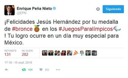 Peña Nieto felicita a medallista Jesús Hernández 