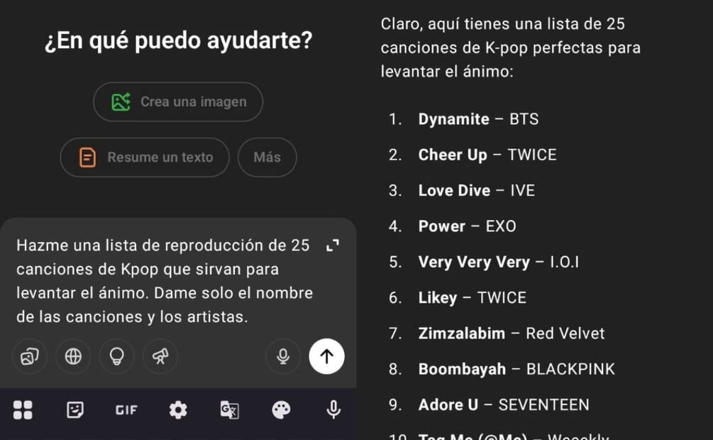 Así puedes usar ChatGPT para crear playlists en Spotify. Imagen: captura de pantalla