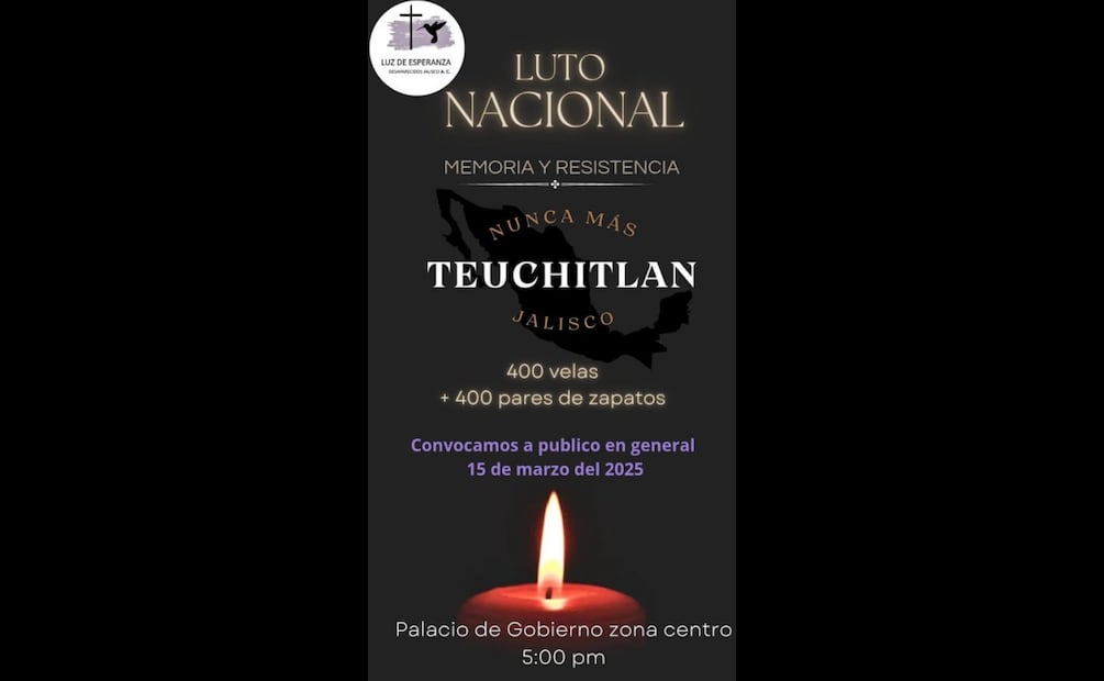 Colectivo Luz de Esperanza, Jalisco convoca a luto nacional por víctimas de Teuchitlán, Jalisco (11/03/2025). Foto: Especial