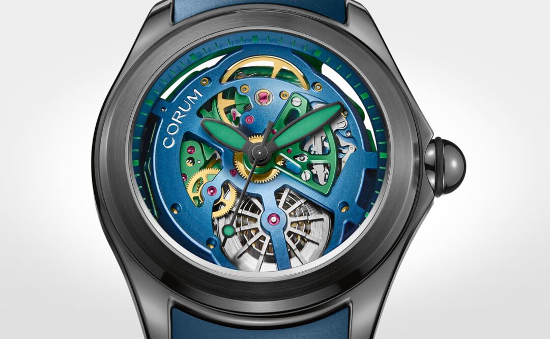 La versión con tonos verdes del nuevo Bubble esqueletado con caja de acero y PVD negro.