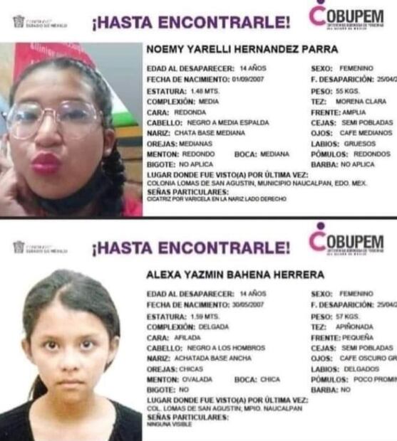 ¿Las has visto? Noemy Yarelli y Alexa Yazmin desaparecieron tras salir de su escuela en Lomas de San Agustín 