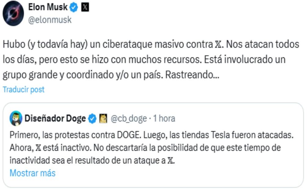 Elon Musk denuncia ciberataque a la red social X, antes Twitter. Foto: Captura de pantalla de X