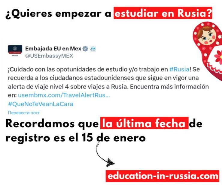 La embajada de Rusia “agradeció” a la de Estados Unidos en nuestro país “por su interés” en su programa de becas. Foto: X