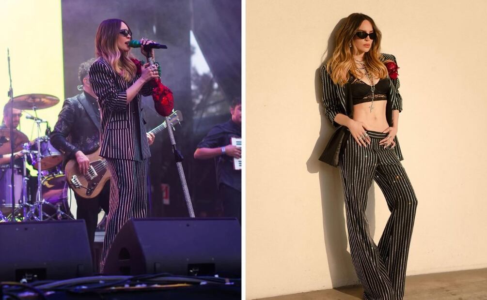 El estampado de rayas luce sofisticado y la flor aporta un toque femenino. Foto: Instagram @belindapop