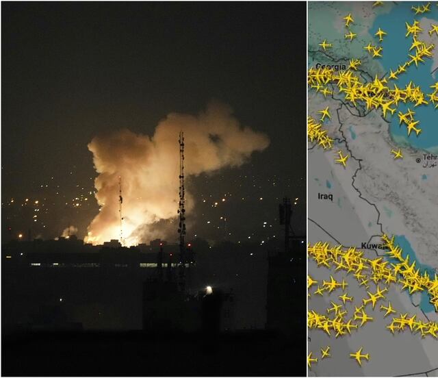 Ataque de Israel contra Irán; mapa muestra dispersión del tráfico aéreo sobre Medio Oriente tras ofensiva