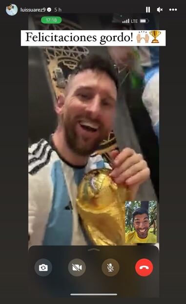 Luis Suárez hace emotiva felicitación a Messi por ganar el Mundial de Qatar 2022