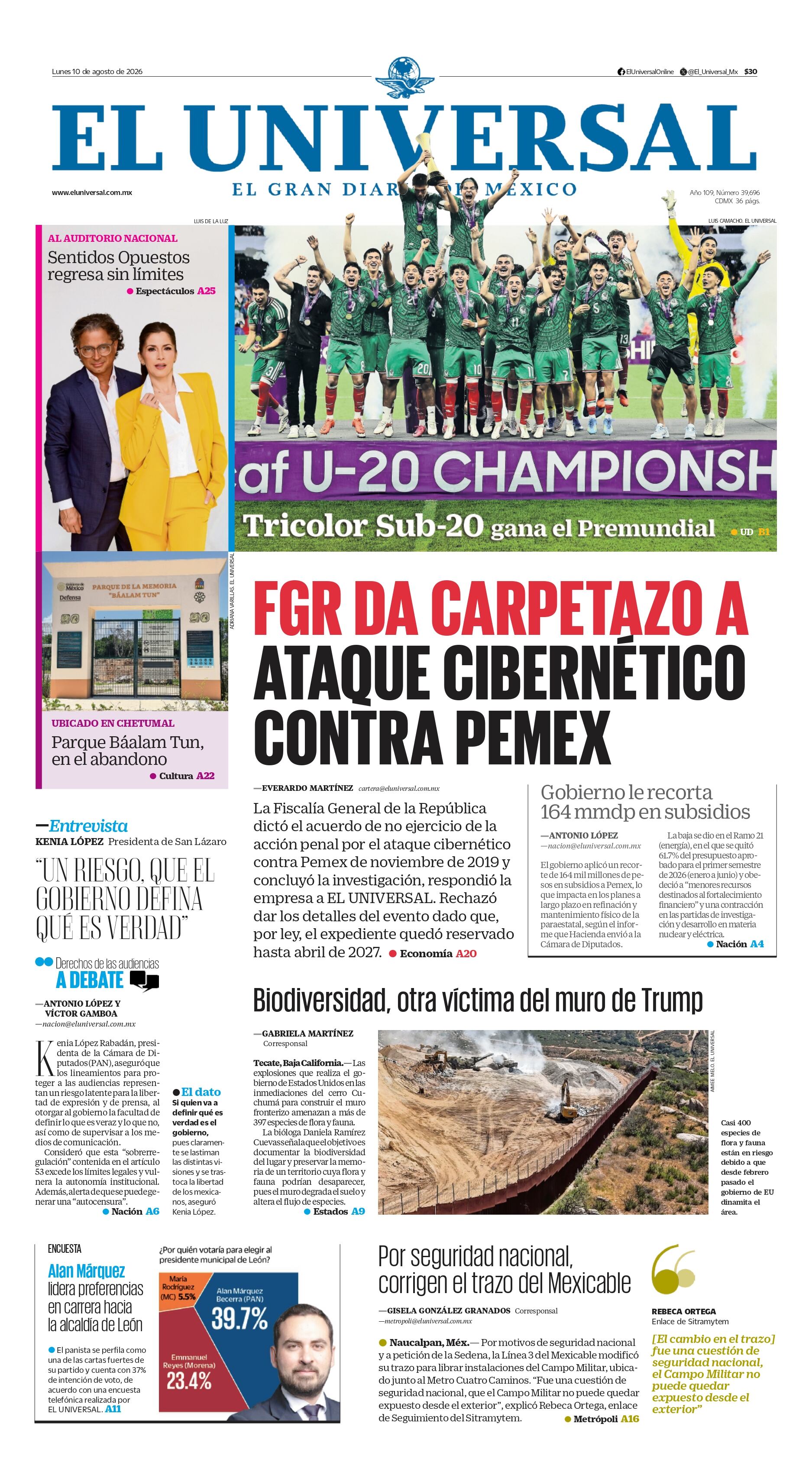 Portada impresa del 10 de agosto de 2026