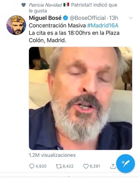 Miguel Bosé hace llamado a fans para marcha contra el uso de mascarillas