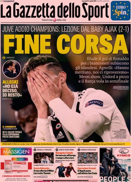 Las portadas en el mundo destacan la eliminación de Cristiano y la Juventus