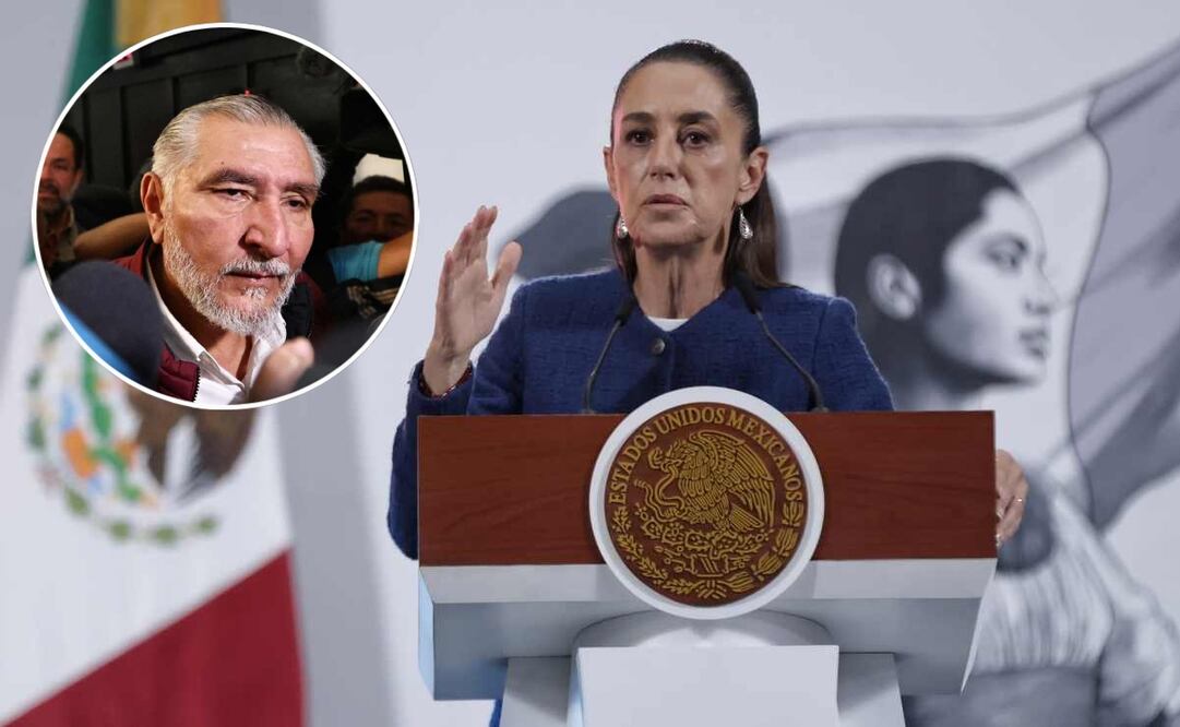 La presidenta Claudia Sheinbaum durante la mañanera de este 21 de julio del 2025. Adán Augusto López, coordinador del partido guinda en el Senado. Fotos: Fernanda Rojas y Berenice Fregoso / EL UNIVERSAL.