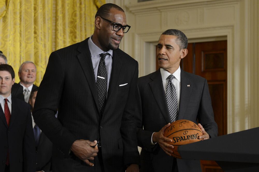 James y Obama, durante la visita del Heat a la Casa Blanca en 2013. Fotos: EFE