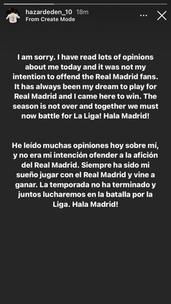 Hazard se disculpa con la afición del Real Madrid
