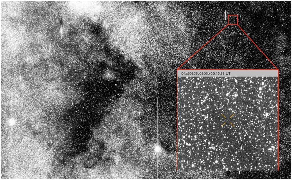 El cometa 3I/ATLAS cuando fue descubierto el 1 de julio de 2025, a través del telescopio de sondeo ATLAS en Chile. Foto: ATLAS / Universidad de Hawái / NASA