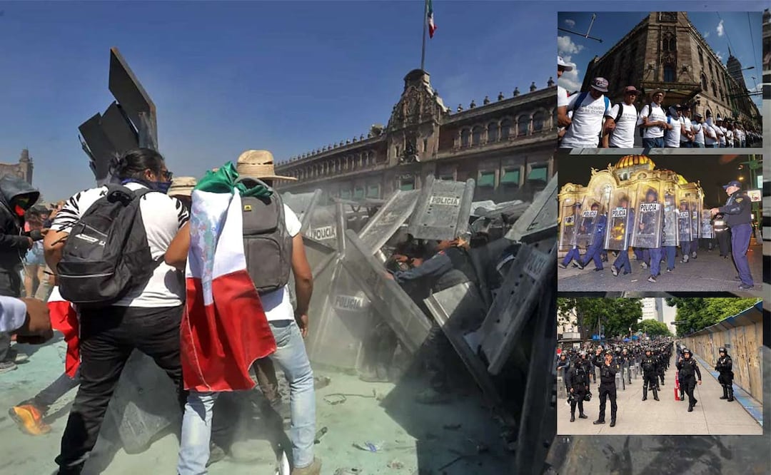 Vallas, lesiones y protocolos rotos: el fracaso recurrente en el control de marchas. | Fotos:  Gabriel Pano, Armando Monroy, Juan Carlos Williams y Jorge Medellín. 

