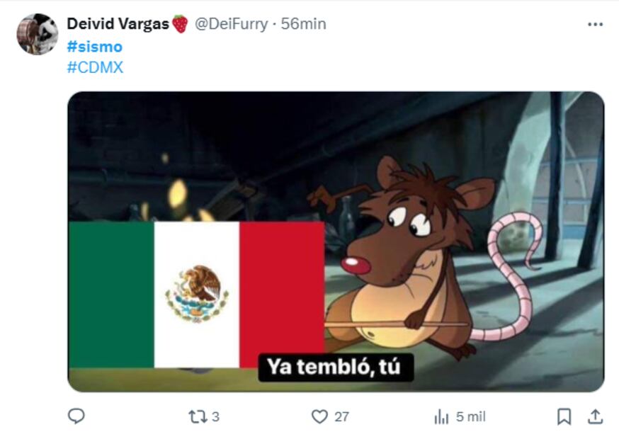 Usuarios reaccionaron al sismo de 5.2 en Oaxaca en redes sociales con memes y graciosas reacciones. Foto: Captura de pantalla